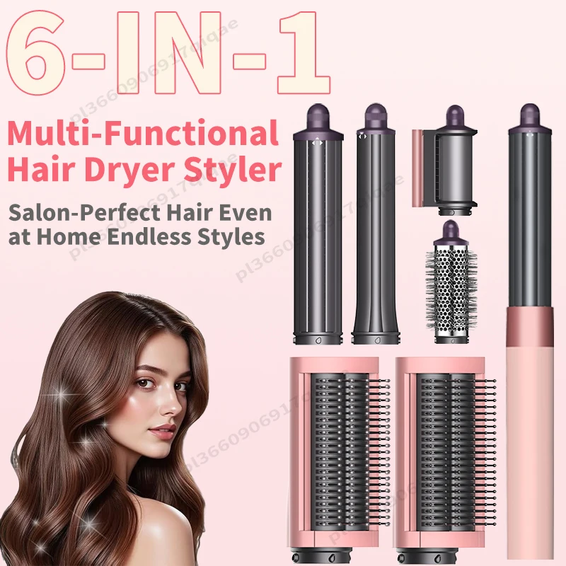Ensemble de coiffage 6 en 1 220V Brosse sèche-cheveux à ions négatifs Multi-coiffeur pour cheveux lisses ondulés bouclés crépus Meilleur cadeau pour les femmes