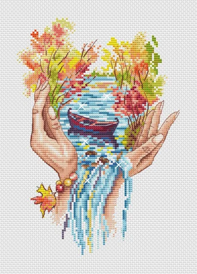 NN YIXIAO-Counted Cross Stitch Kit, Cross Stitch,  Cotton with Cross Stitch, seaside, 8-The River in the Palm of Your Hand 25-32