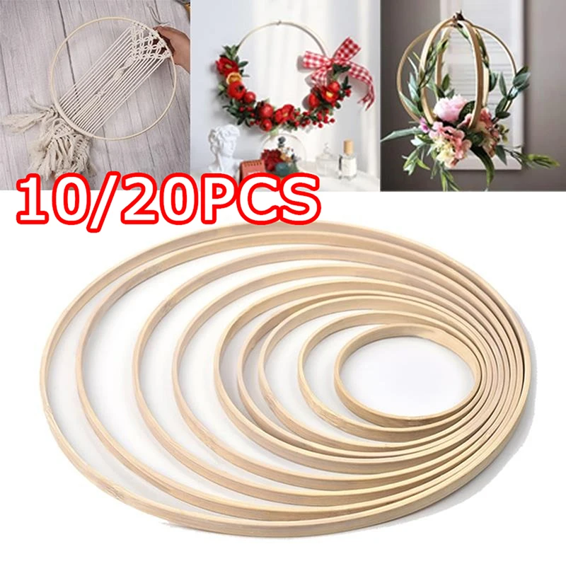 10/20pcs 10-20cm Bamboo Floral Hoop DIY Handmade Circle Catcher Round Wreath Wall Hanging Ring Craft Wedding Party Decoration