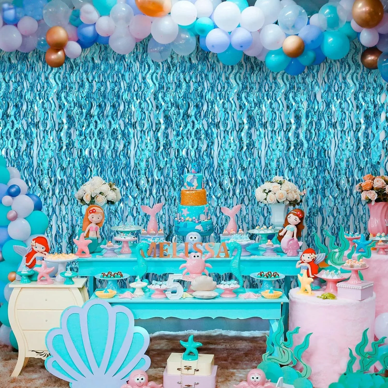 Decoration Balloon Rain Curtain Blue Water Ripple 2M X 1M Party Fashion Accessory For Wedding Anniversary Grant Event Birthday