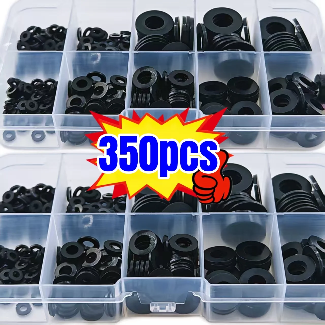 350Pcs Black Nylon Flat Gasket Set M2 M2.5 M3 M4 M5 M6 M8 Plastic Nylon Sealing Gasket Sorting Kit