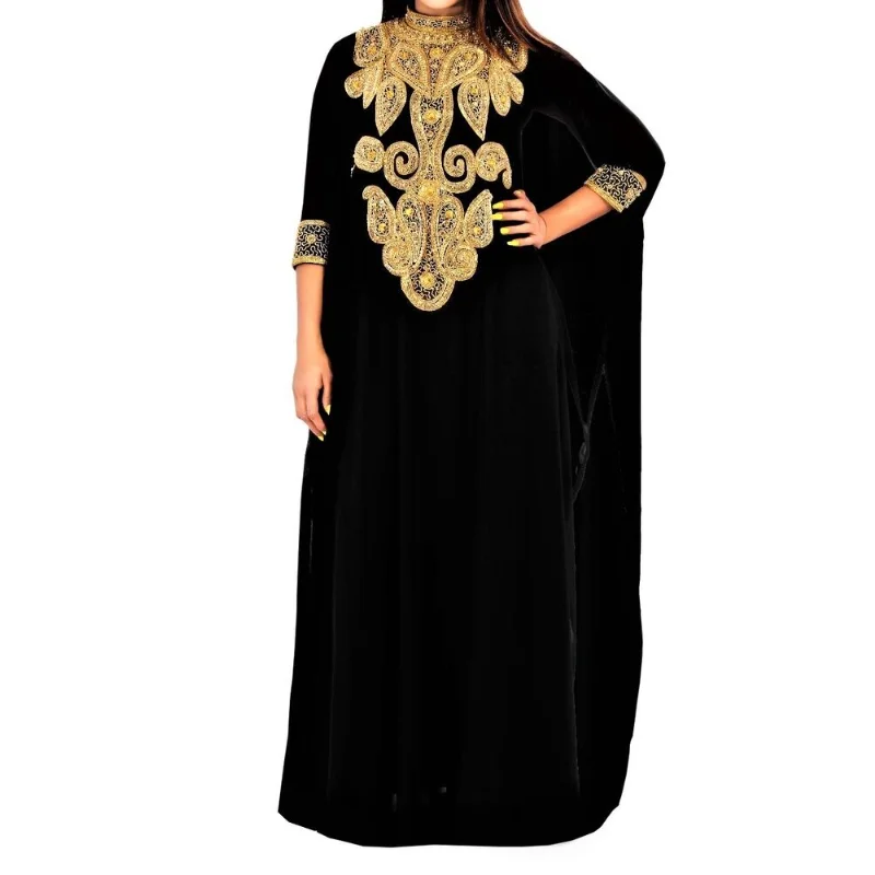 Black Dubai Morocco Kaftans Farasha Abaya Islamic Dress Fashion Trends In Europe and America