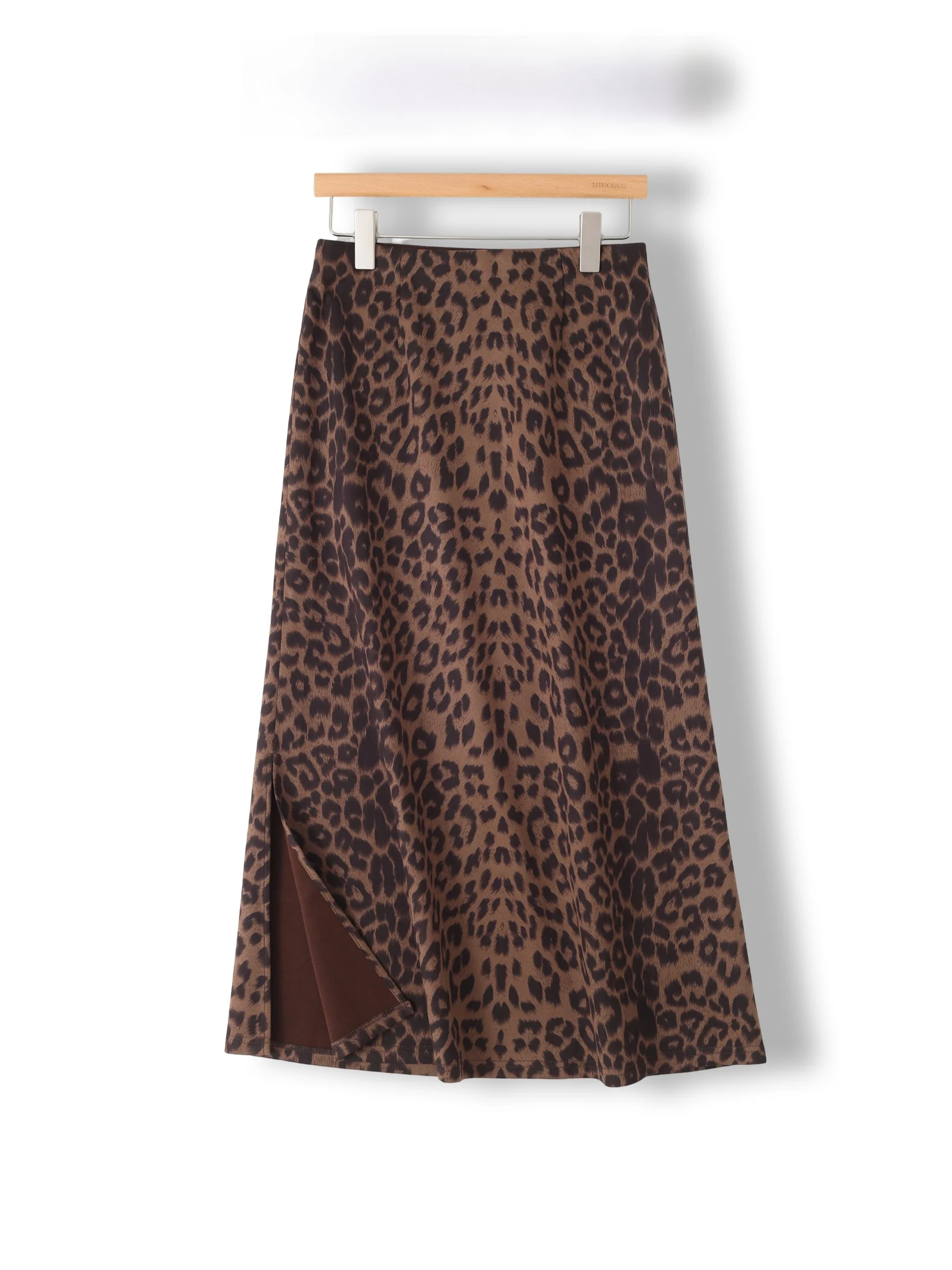 Retro High Waist A-Line Split Midi Skirt Women's Faux Fur Leopard Print Wrap around Skirt City Commute Friendly Q Item
