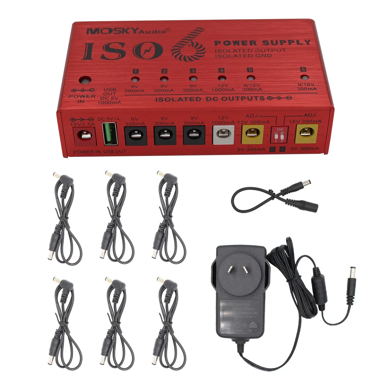 Mosky ISO-6 Guitar Effect Pedal Power Supply 6 Isolated DC Outputs/5V USB Output for 9V 12V 18V Guitar Pedal