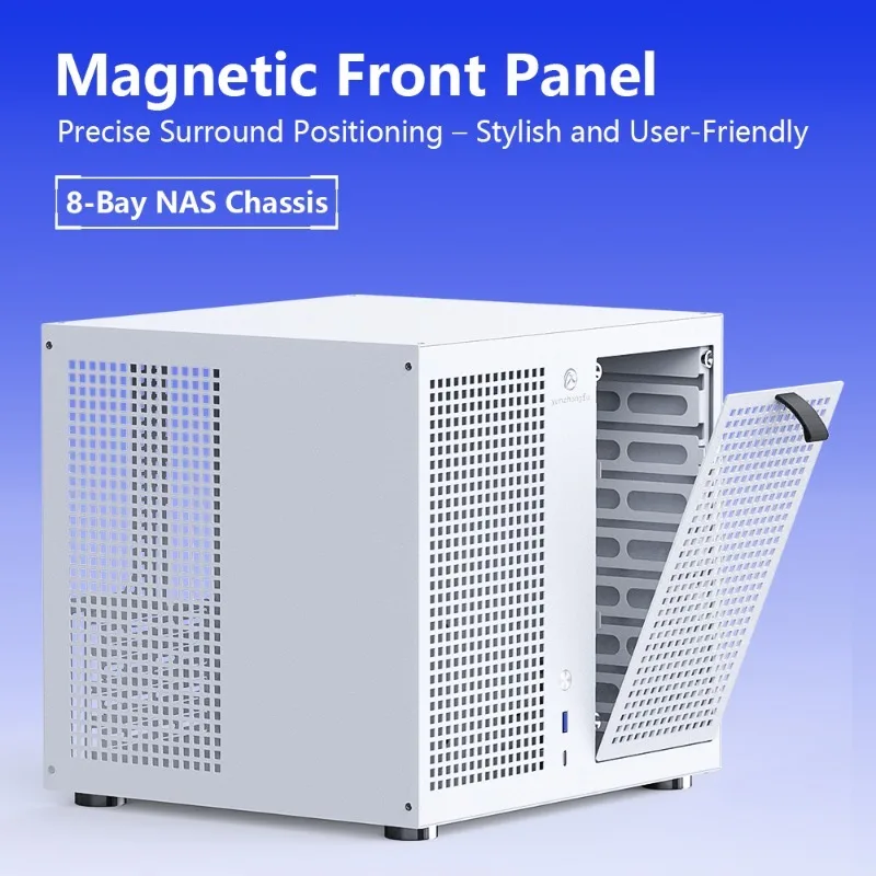 Sagittarius 8-Bay NAS-Tower-Gehäuse mit Backplane, MATX, ATX Netzteil, Optimiert für Synology UNRAID, Full-Height PCIe-Erweiterung