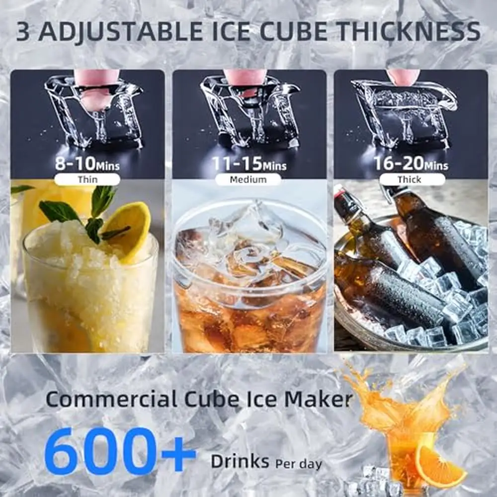 Máquina para hacer hielo de acero inoxidable, 100 libras/24H con contenedor de almacenamiento de 33 libras, cuchara, pantalla LCD, accesorios esenciales, compacto comercial