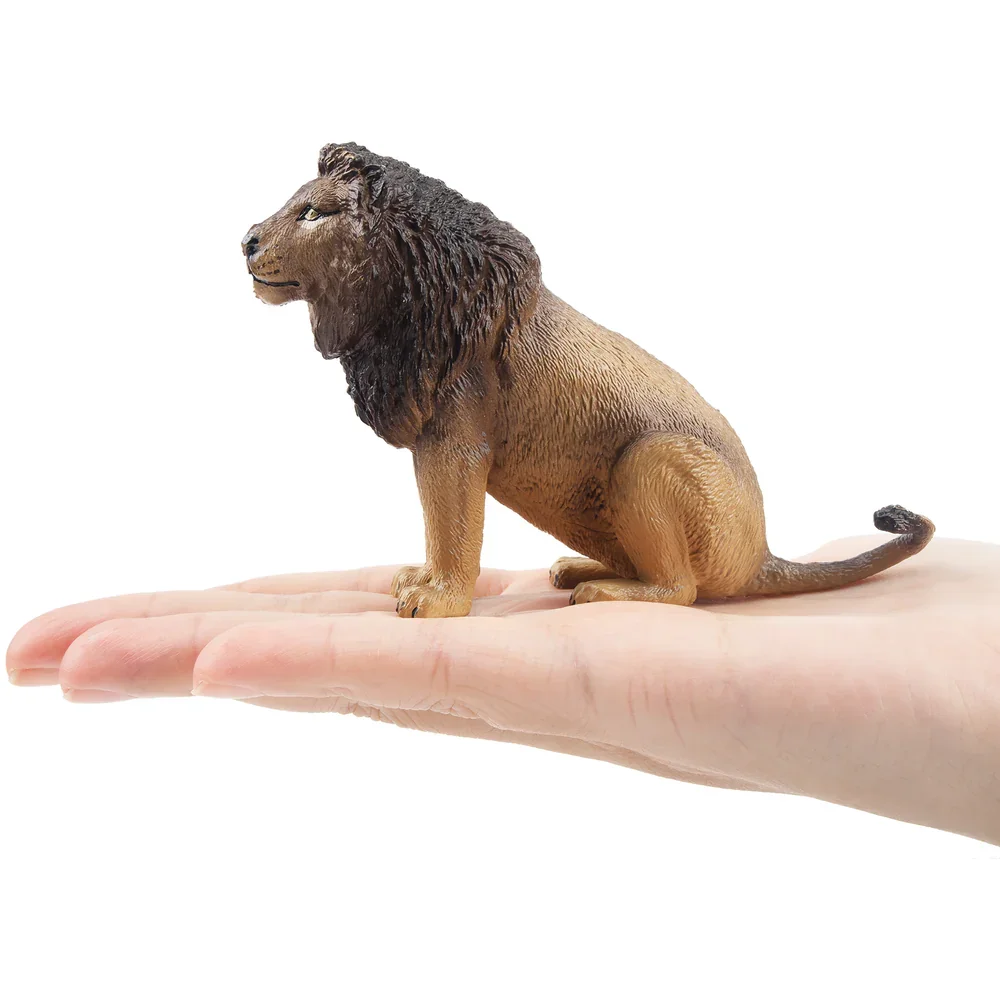 Toymany Simulation Sitting Lion Wildlife Animal Model Toy Mini Figures Dolls Action Figurines Toys for Children Gift Cake Decor