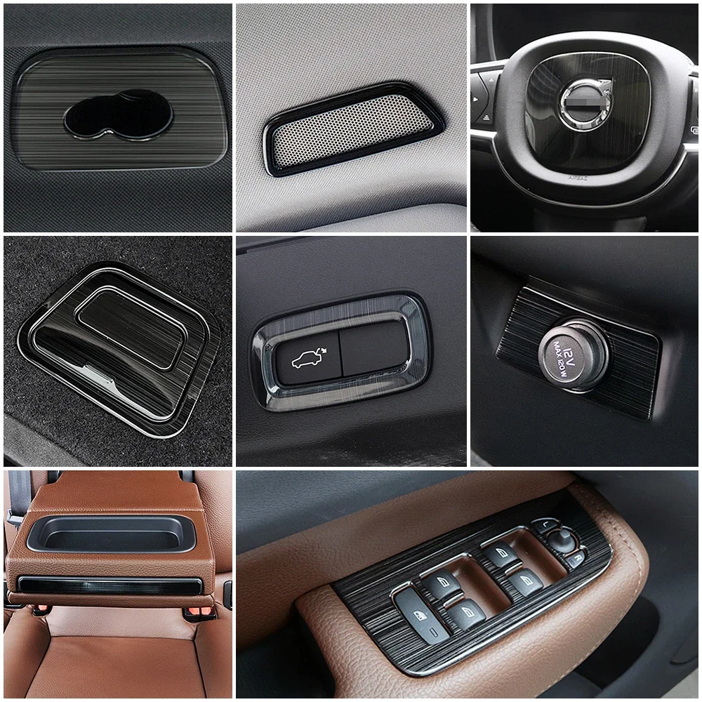 For Volvo XC60 2018-2022 Car Interior Door Handle Trim Window Lift Switch Panel Audio Speaker Sound Ring Water Cup Holder Frame