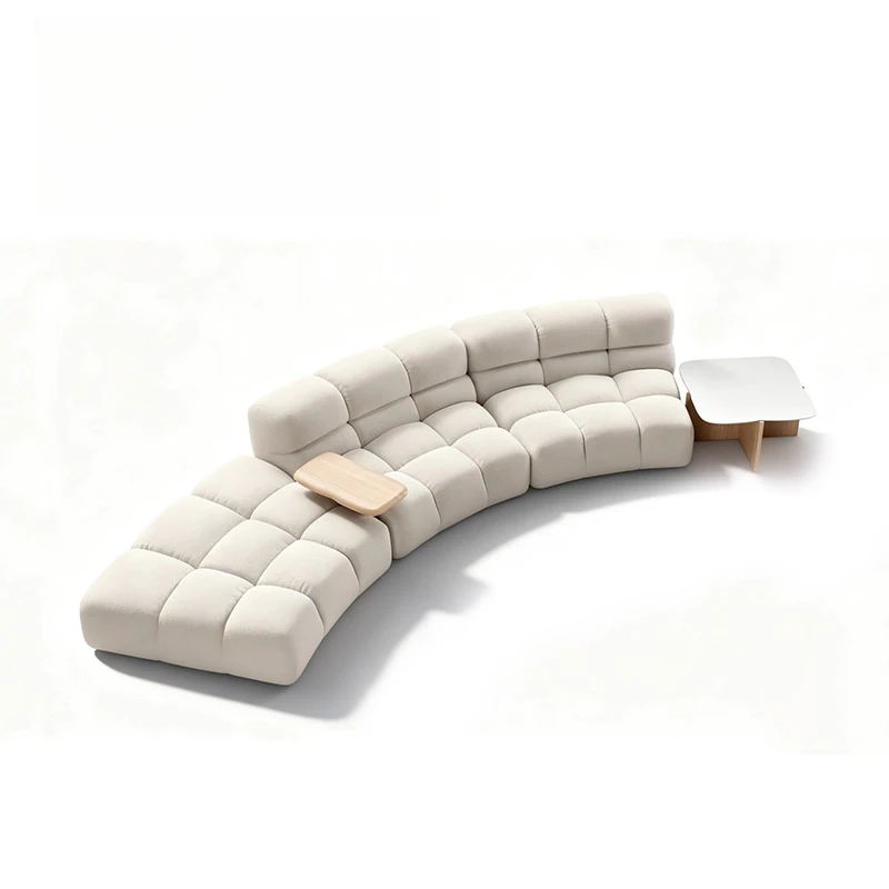 Combinação de emenda de tecido puff curvo canto modular sala de estar sofá vento creme