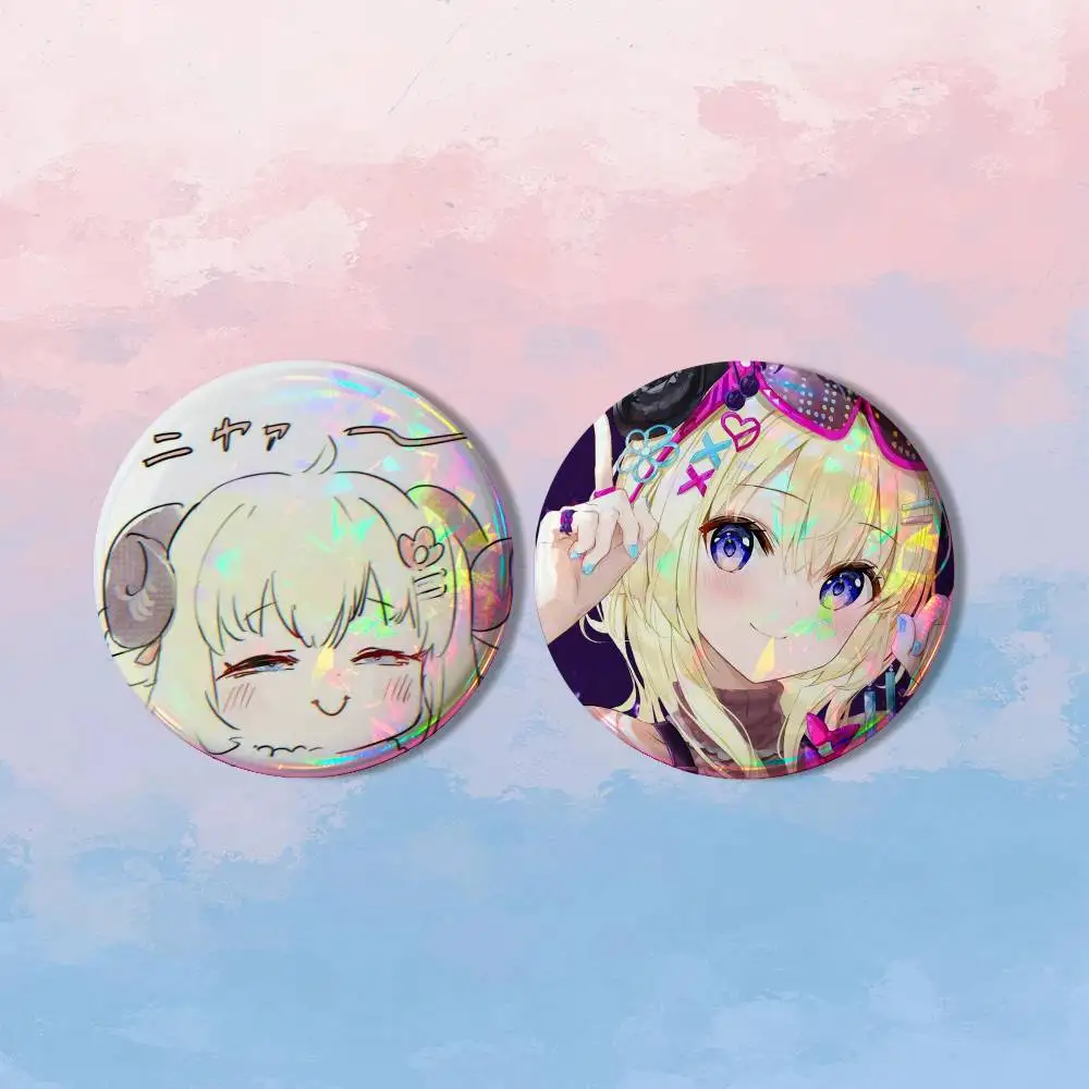 Hololive Tsunomaki Watame 2 piece set Badges On Backpack Jacket Cartoon Round Brooches Acrylic Button Pins Collection Gifts