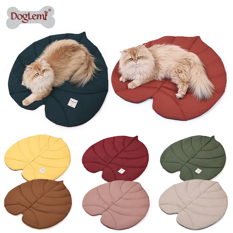 

DogLemi Pet Nest Pad Double-sided Available Leaf Cat Pad Fluffy and Warm All-season Polyester Machine Washable Pet Cat Nest Pad