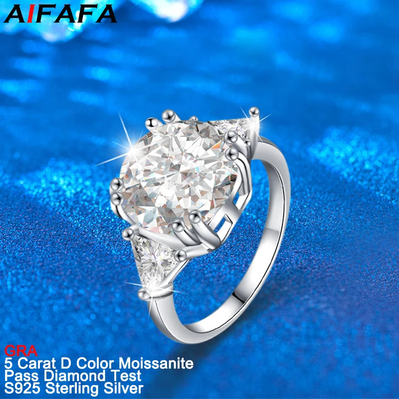 

925 Sterling Silver 5 Carat D Color Moissanite Women Rings Sparkling Moissanita Gemstone Finger Ring Jewelry Pass Diamond Tester