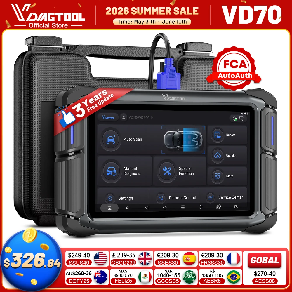 VDIAGTOOL VD70 OBD2 Scanner Car Diagnostic Scan Tool Automotivo Scanner Code Reader 39 Reset ECU Coding DOIP FCA Key Programmer