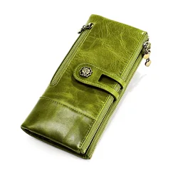 Rfid Blocking Genuine Leather Wallet Vintage Coin Purse for Ladies Women Long Clutch Wallets with Cell Phone Bags Card Holder