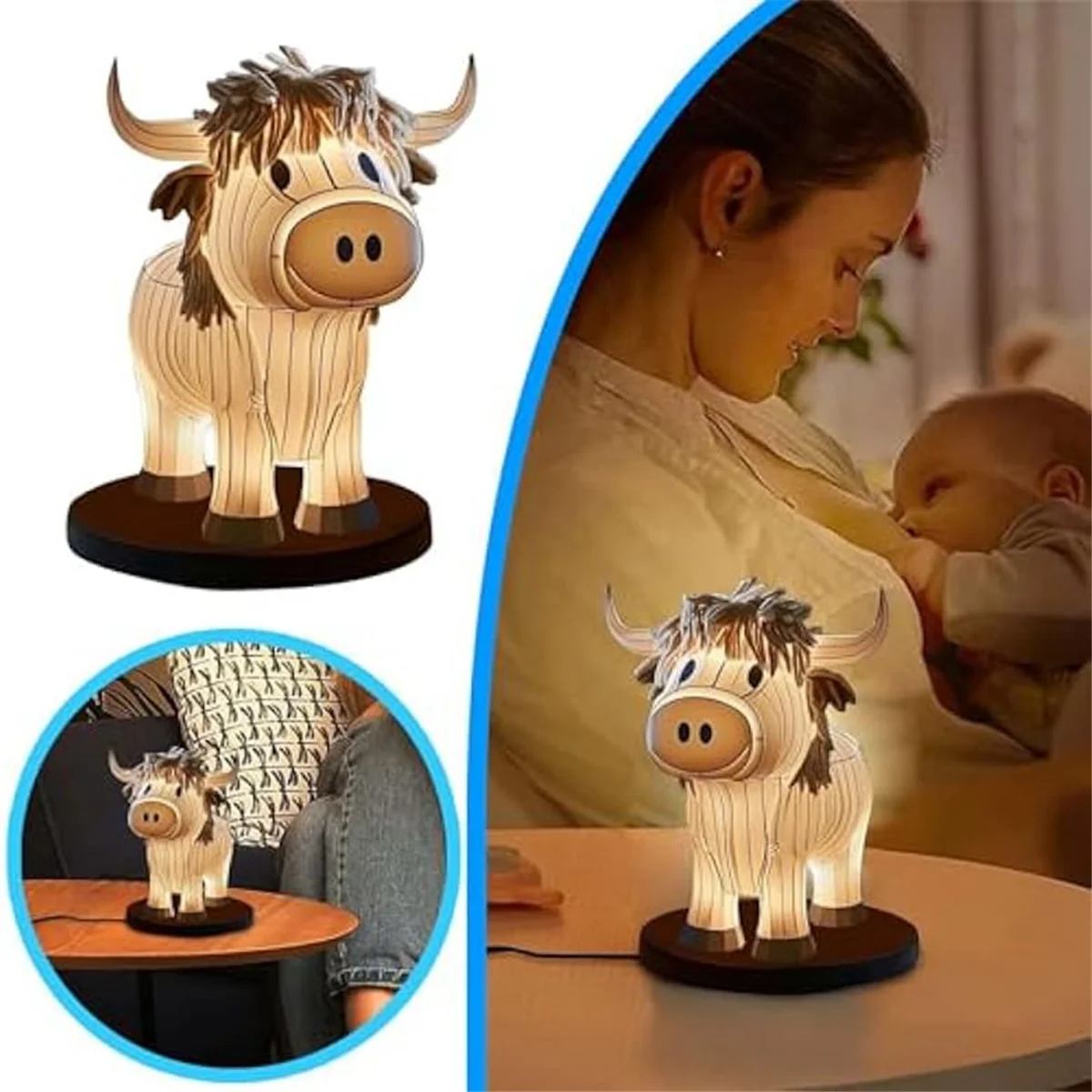 Cow Table Lamp Farmhouse Cow Night Light, Cow Bedside Lamp USB Small Nightstand Lamp for Home Office Bedroom Living Room