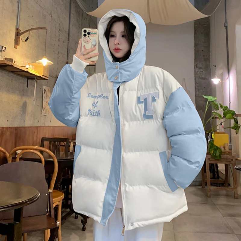 Blue Down Jacket Women Coat Hooded Fashion American Pink Streetwear Y2K Duck Down Feather 2024 NEW Female Winter Short Outwear