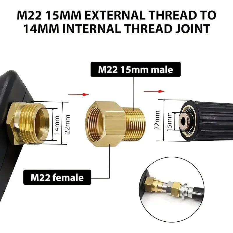 Pressure Washer Coupler M22 14/15mm Male Thread To M22 Female Brass Fitting Hose to Hose Connection Metric Pipe To Gun Adapter