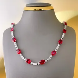 2023 New Fashion High Quality Zircon Ruby Sterling 925 Silver Necklace for Women Luxury Crystal Party Gift Wedding Bride Jewelry