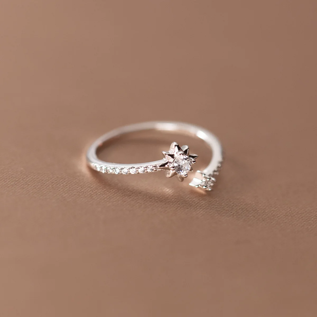 Women's 925 Sterling Silver Zircon Star Adjustable Ring