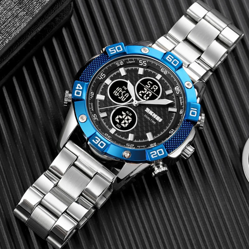 Часы наручные SKMEI Мужские кварцевые, модные роскошные спортивные деловые, с хронографом, из нержавеющей стали