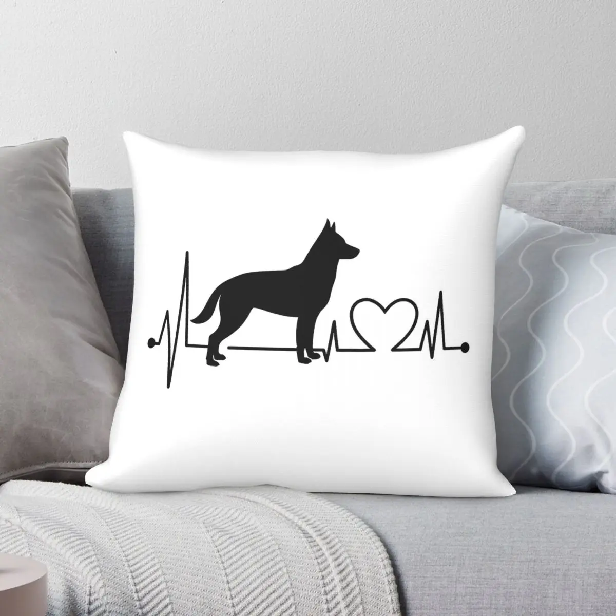 Australian Kelpie Heartbeat Square Pillowcase Polyester Linen Velvet Printed Decorative Throw Pillow Room Cushion Cover 45x45