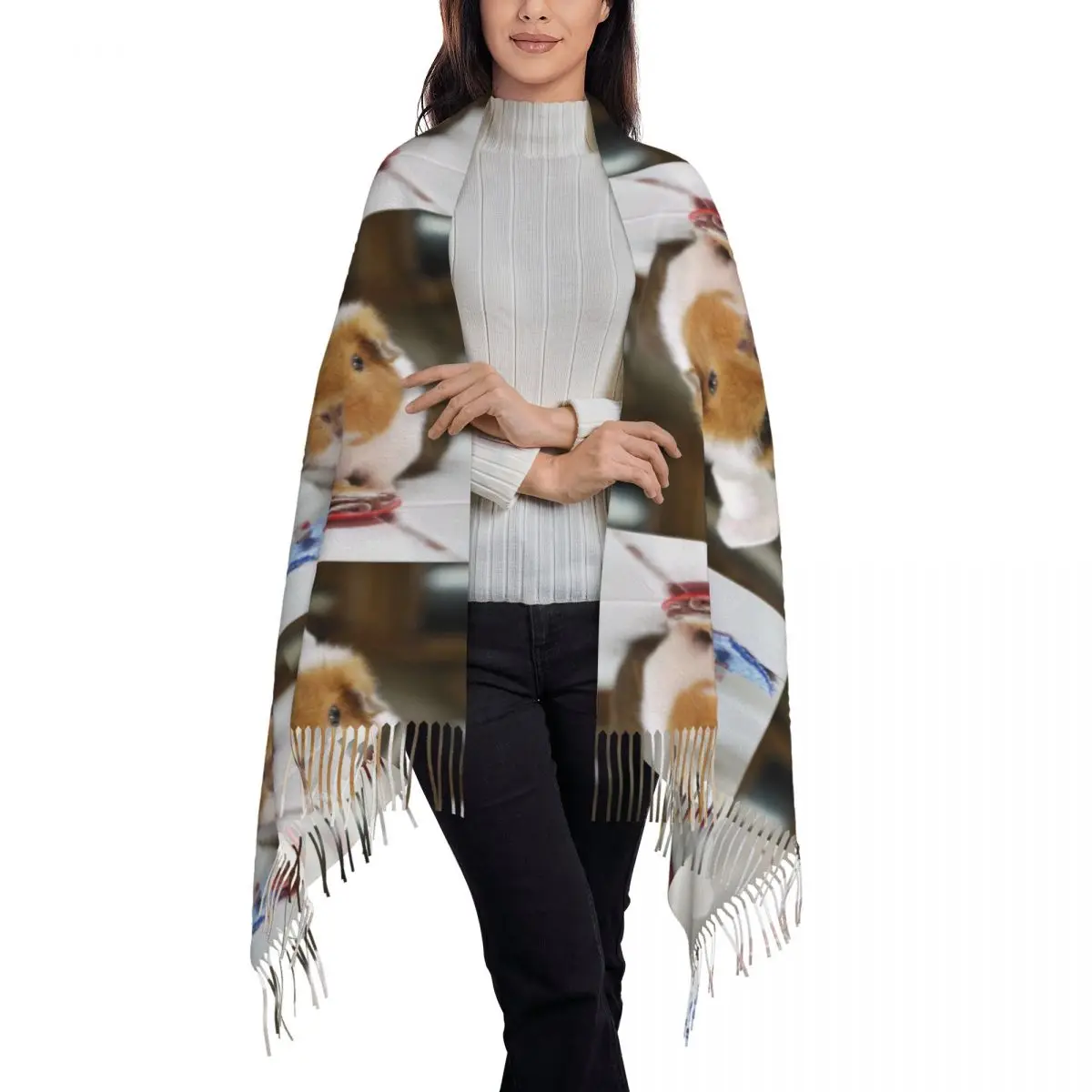 Guinea Pig Cavy Collection Model Scarf Tassel Scarves for Women Soft Warm Shawls and Wraps Large Fall Winter Shawl Wrap