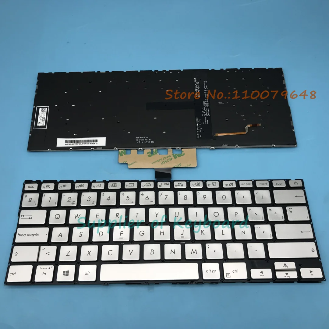NEW Latin Spanish/English Keyboard For Asus ZenBook 14 UX434 UX434F UX434FA UX434FL UX434FLC Laptop Silver Backlit