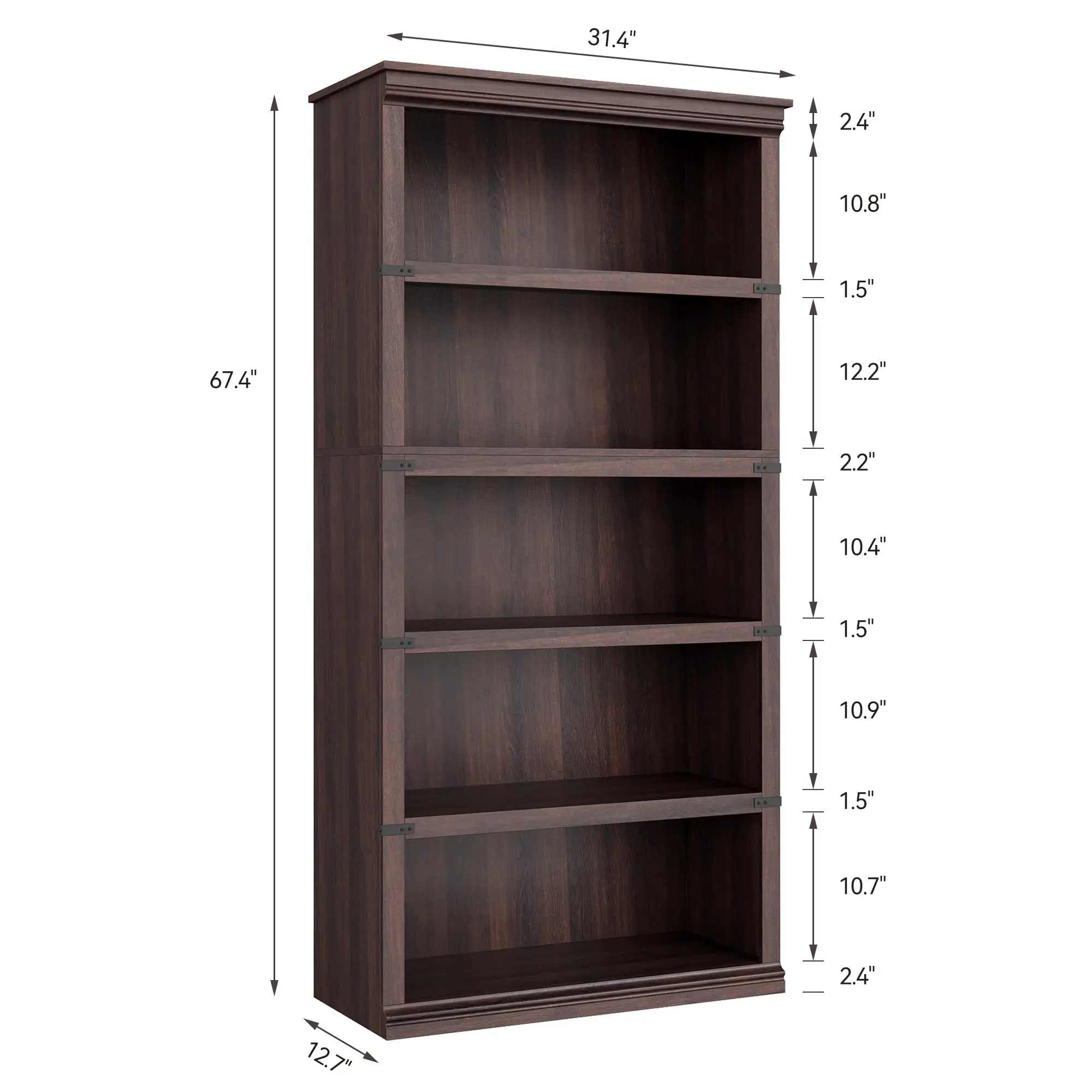 5 Tier Bookcase  design of tall wooden bookcase adopts a structure of bottom