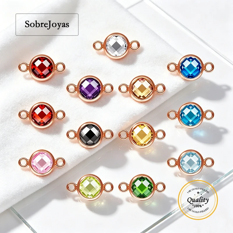 4mm Checkerboard Birthstone Connectors 14K Rose Gold Filled with Top Quality Cubic Zirconia Bezel Charm for Permanent Jewelry