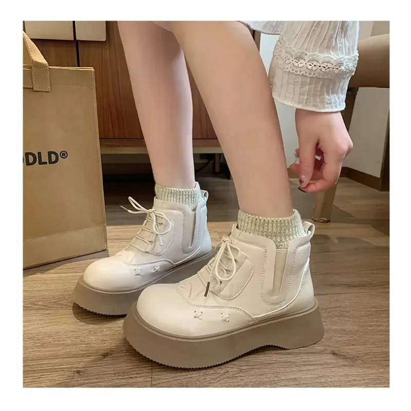 النساء منصة حذاء من الجلد الخريف الشتاء أنيقة لوليتا نمط السيدات أحذية كاجوال موضة بسيطة تنوعا الأحذية الجلدية النساء #6