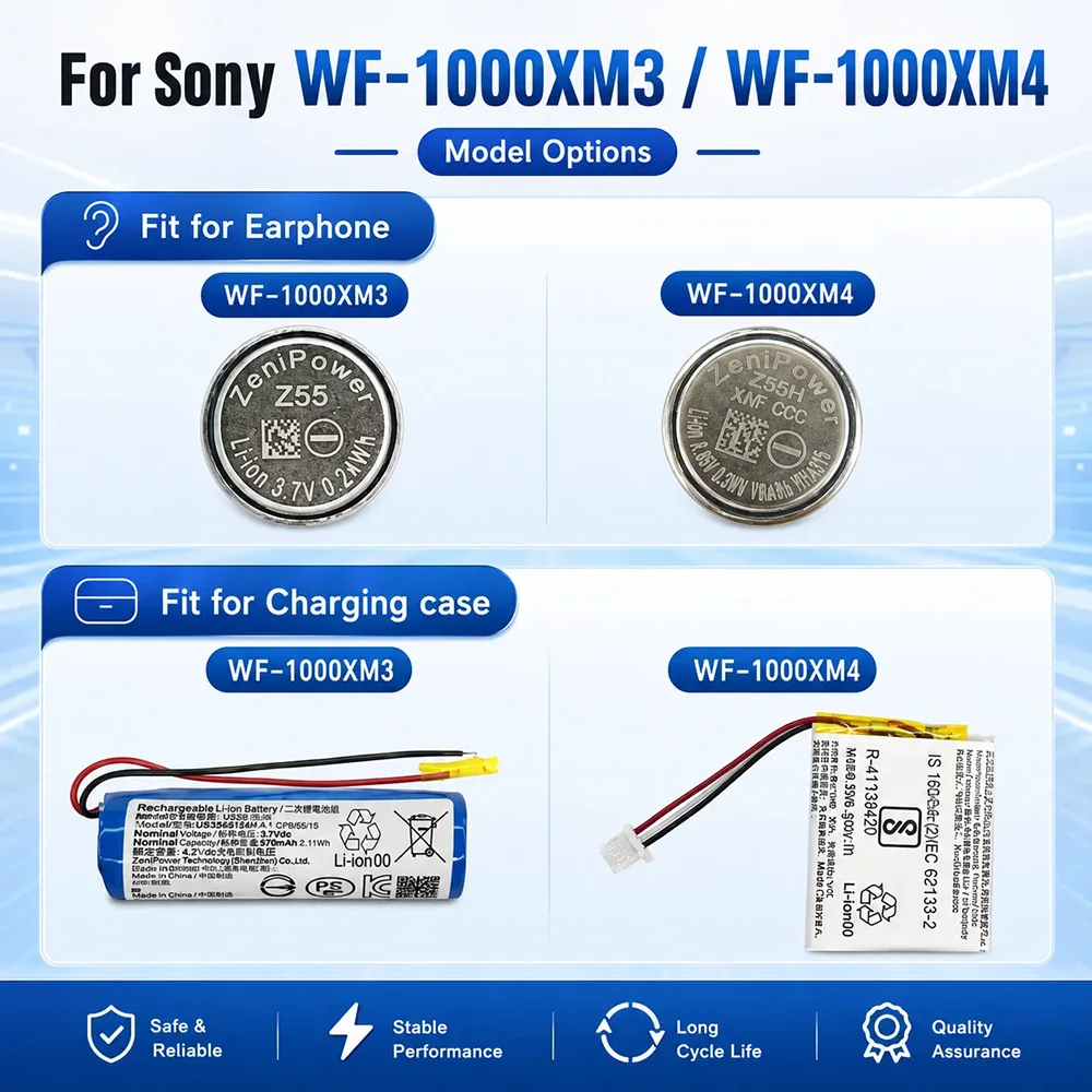 Z55 Z55H 702428 Replacement Battery For Sony WF-1000XM4 XM4 WF-1000XM3 XM3 Bluetooth Headset Charging Case Repair Cell Parts view 2