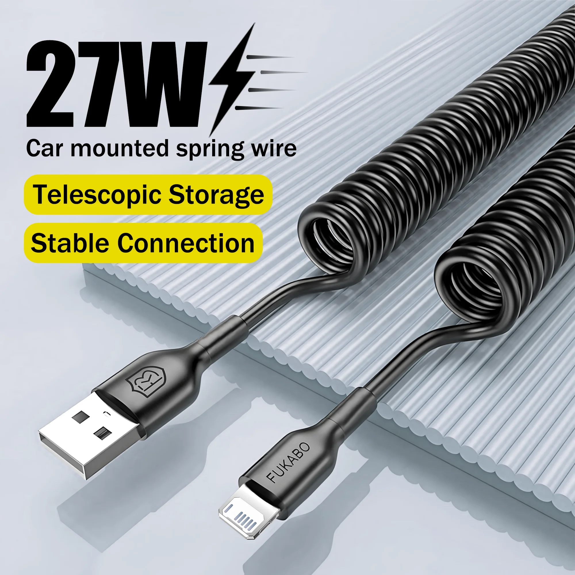 

For Apple iPhone 27W USB A Charge Cable Spring Wire Elasticity Data Line 14 13 12 Pro XS Max Plus Fast Charging Phone Accessory