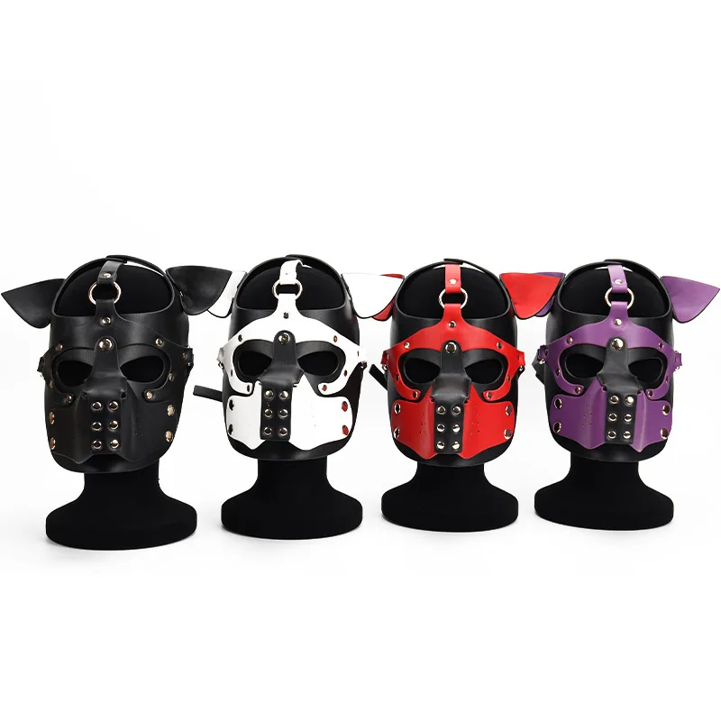 3D Gothic Punk Welpen Maske Fetisch Voll gesicht schwarz rot Hunde haube für Männer Frauen Halloween Karneval Party Cosplay Spiele Kostüm