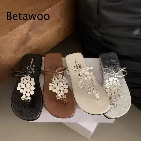 Ethnic Style Fringe Toe Ring Flat Sandals Women Summer Casual Slip On Slippers Vacation Beach Outdoor Shoes