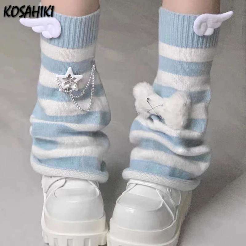 

Contrast Color Striped Grunge Punk Leg Warmers Angel's Wings Gothic Socks Japanese JK Lolita Y2k Girl Set Long Cool Accessries