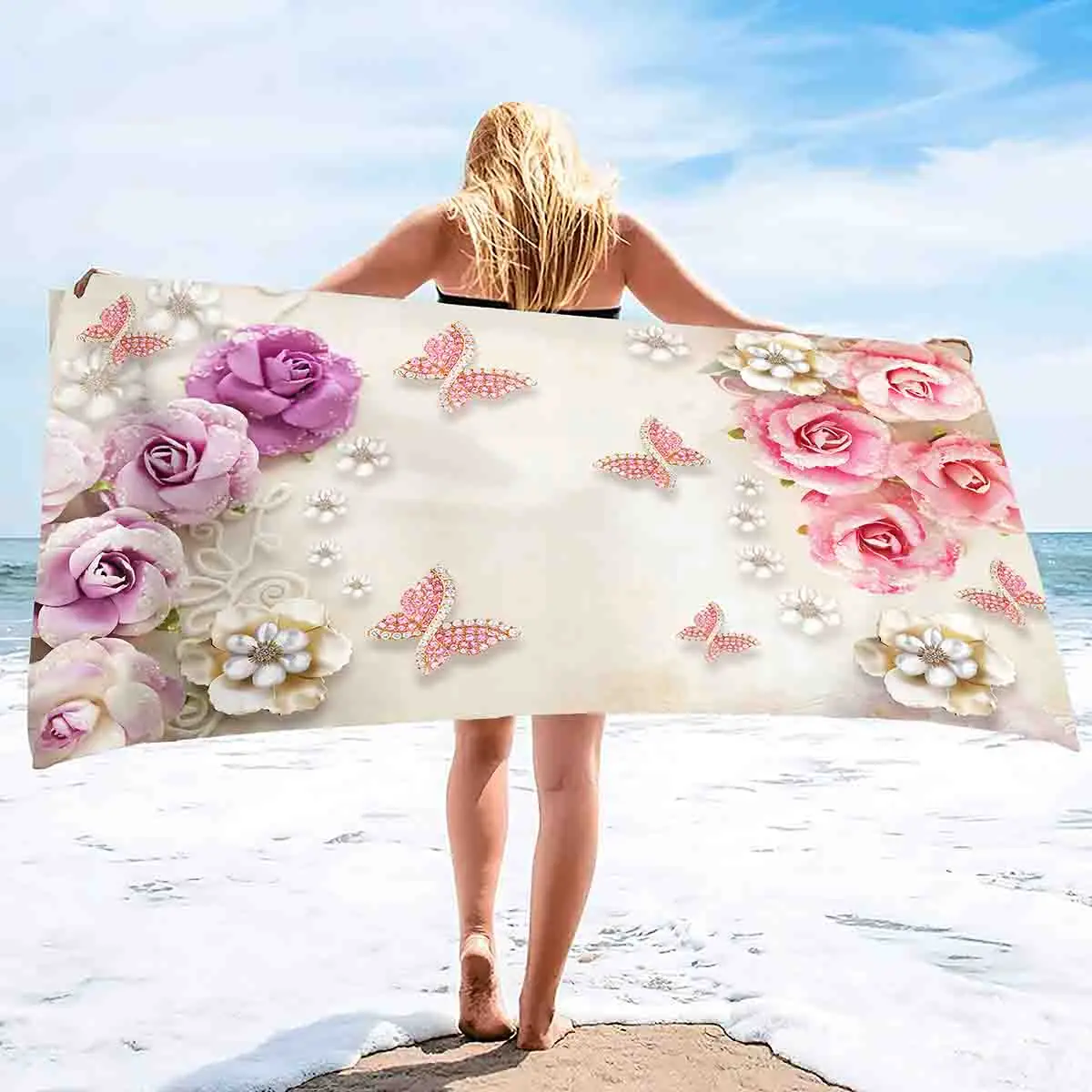 Daisy Rose Lotus Print Beach Towels Microfiber  Towels,Sand Free Quick Dry Sand Proof Travel/Pool Towel for Kids and Adults