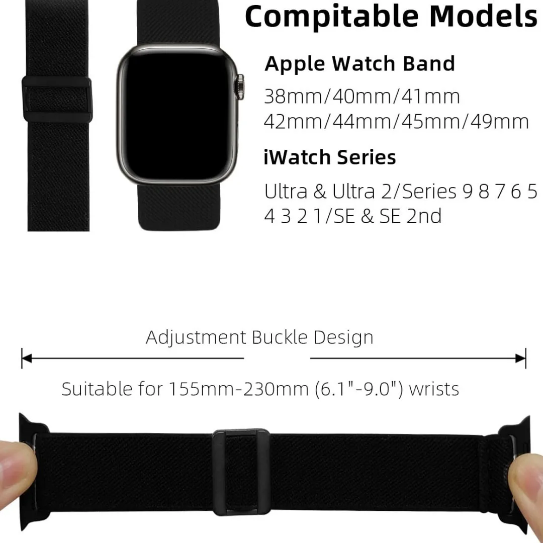 Nylon Strap for Apple Watch Band 7 8 9 45mm 41mm Adjustable Elastic Breathable Bracelet iWatch Ultra 49mm 6 SE 5 44mm 40mm 42mm