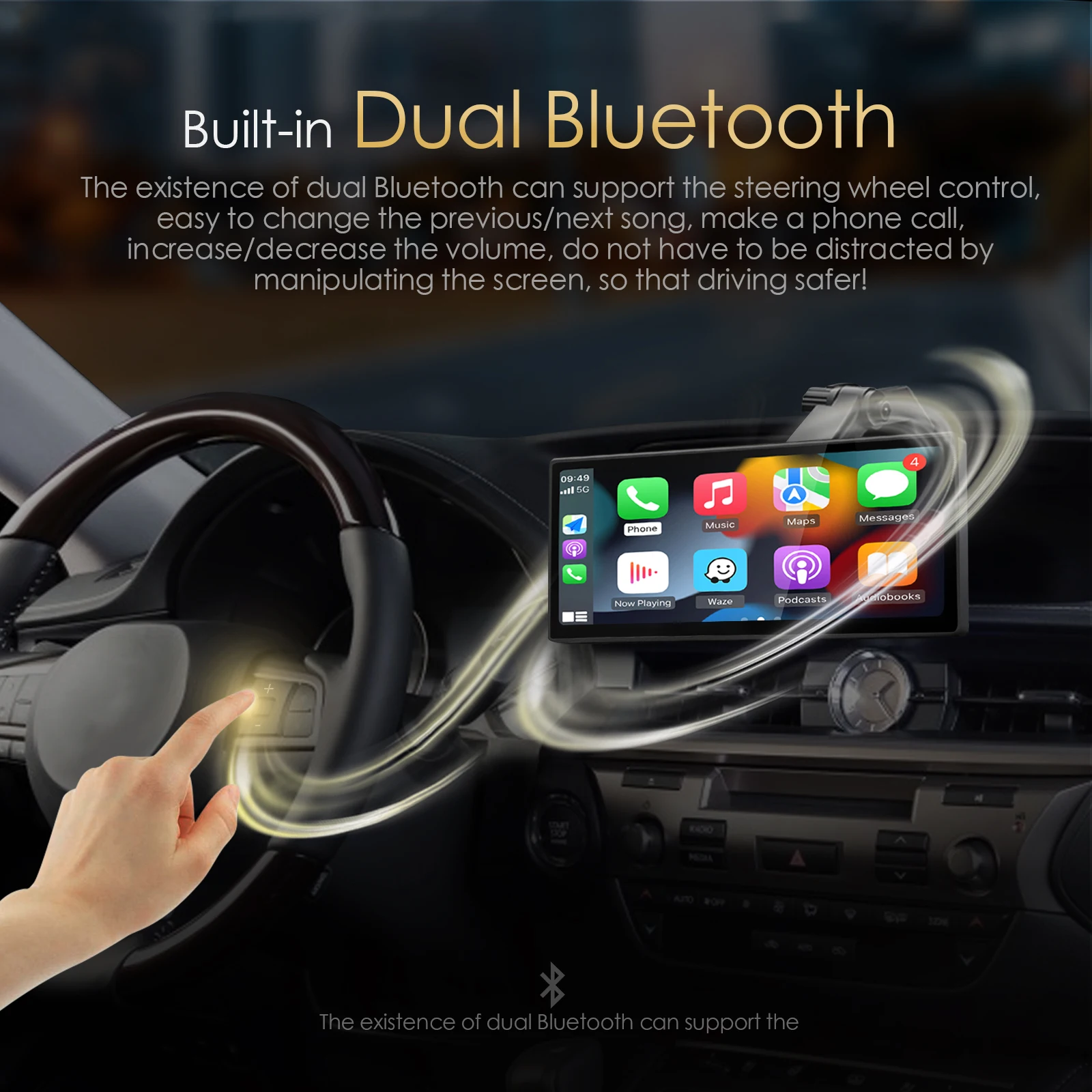 Wireless Carplay Android Auto Smart Portable Carplay Screen Display 8.8 Inch HD 1920*720 60FPS Car Play