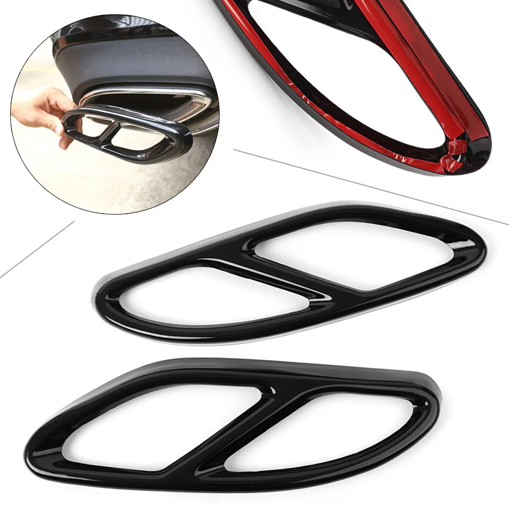 

2x Glossy Black Car Exhaust Pipe Cover Trim Stainless Steel Decoration for Mercedes Benz A B C E CLA GLC GLE GLS