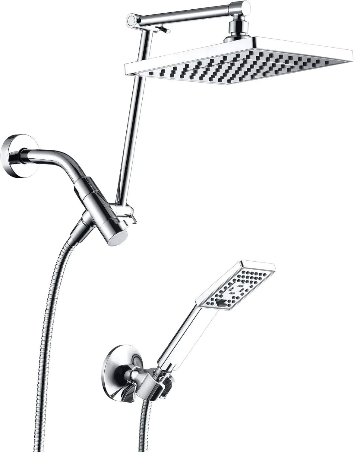 High Pressure Rain Shower Head Combo with Double Extension Arm, 8 Inch Rainfall Head with Handheld Spray, Height Adjustable