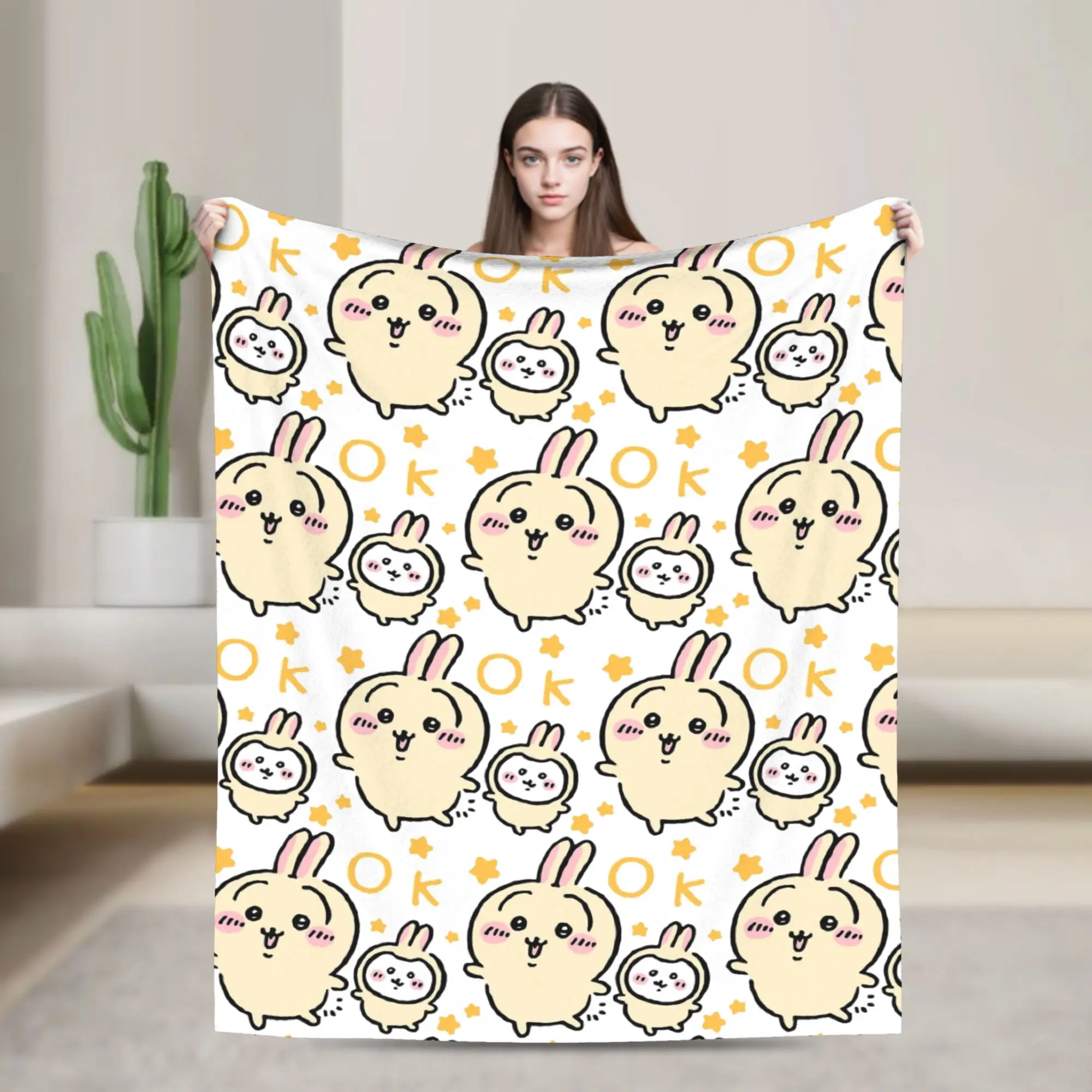 Chiikawas Yellow OK Blanket Velvet Autumn/Winter   Multifunction Warm Throw Blankets for Sofa Outdoor Bedding Throws