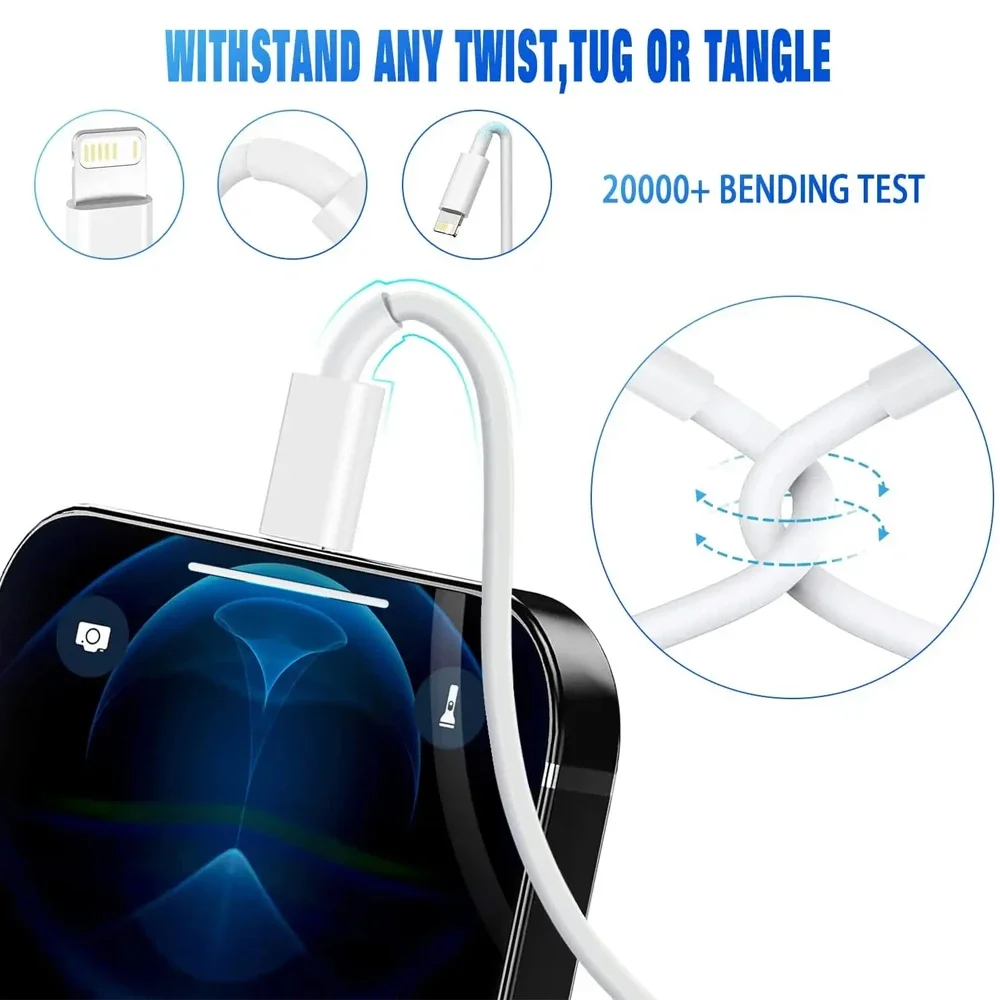 5 حزمة 2 متر 6.6FT TPE USB A إلى البرق كابل شحن الحبل آيفون 14 13 12 11Pro X XR XS ماكس 8 7Plus 2.4A USB كابل الإضاءة