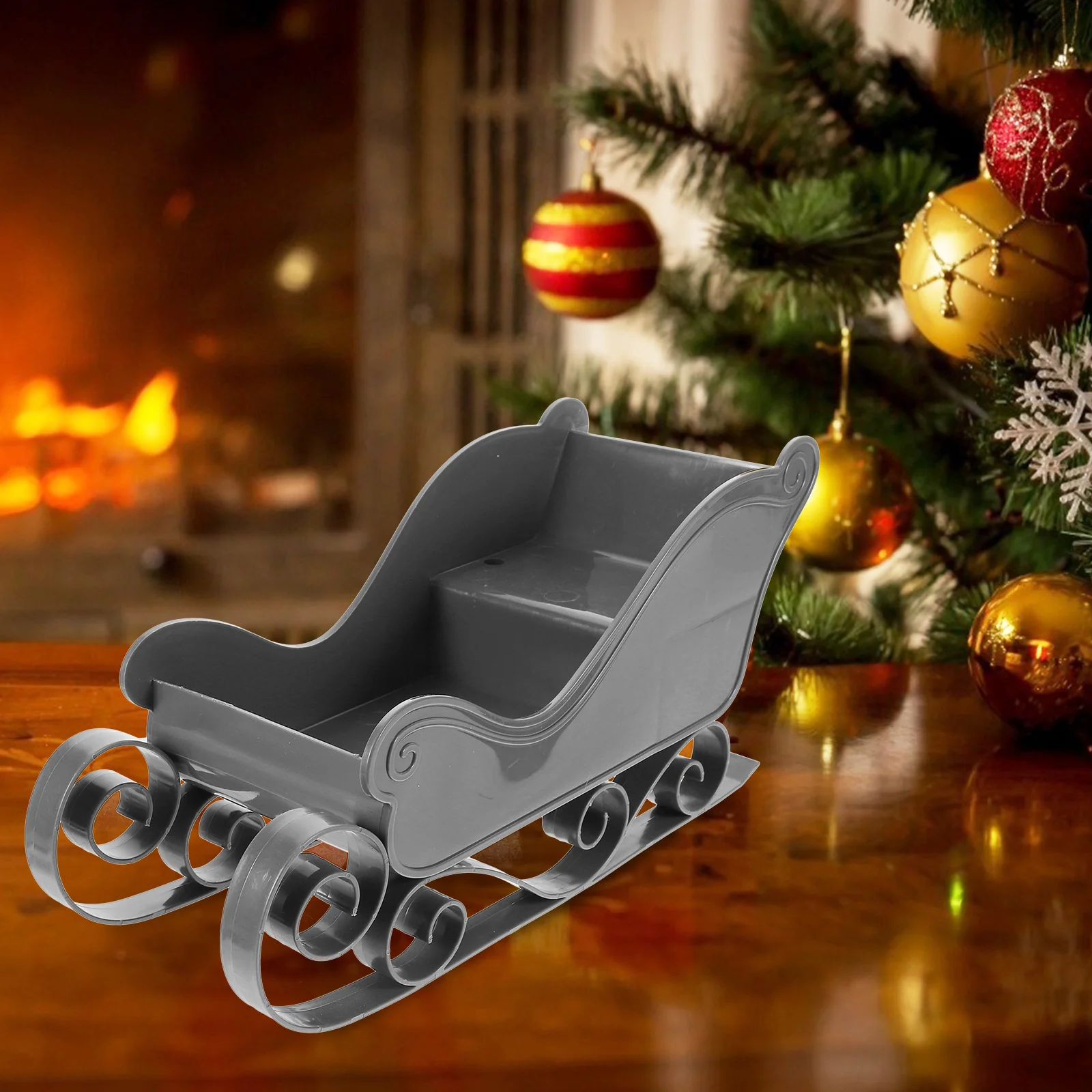 

1pc Christmas Sleigh Decor Silver Reindeer Table Santas Centerpiece Sled Ornament Desktop Festive Adornment Mini Decorative