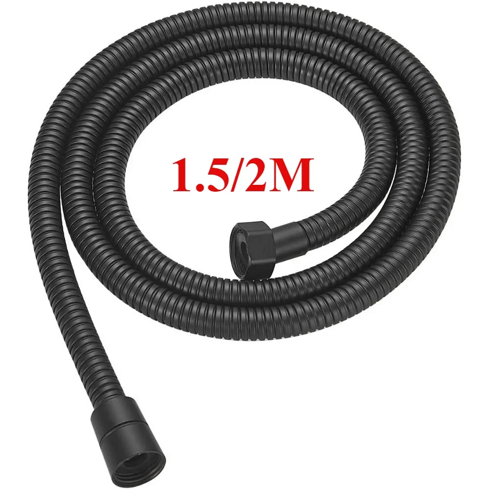 Tuyau d'eau de jardin en acier inoxydable noir, tuyau de douche, tube flexible, anti-enroulement, accessoires HOAccessrespiration, 1.5 m, 2m