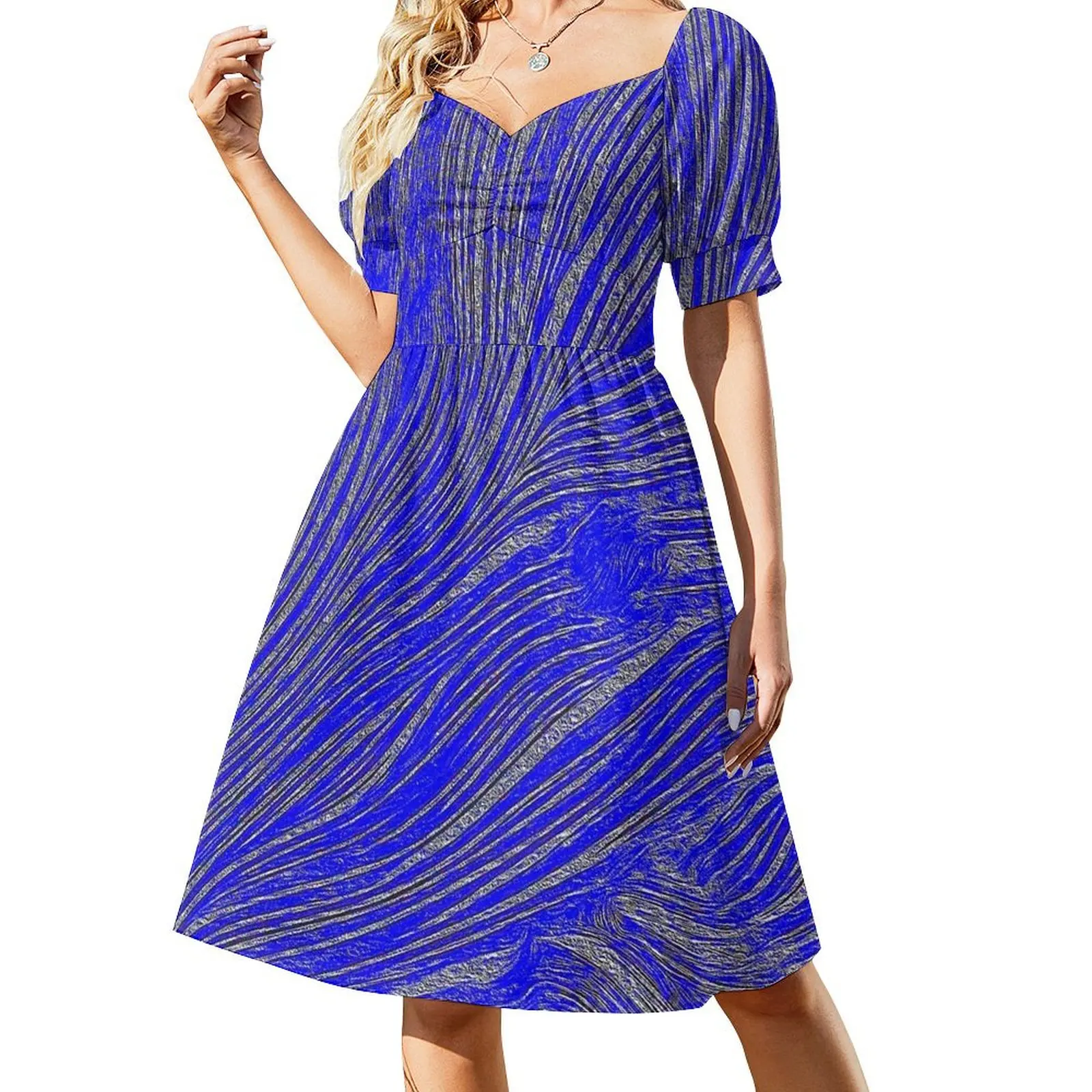 

Cobalt Blue Shimmer Stripes Short-Sleeved Dress women dresses beach dress