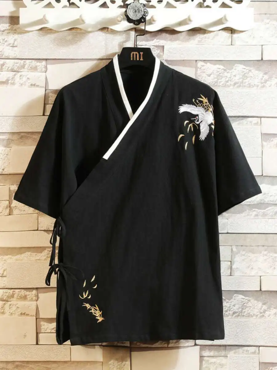 

Men's ort Sve Linen T-irt Ancient Chinese Sle Cotton Linen Tang Suit Dao Pao Boys' Casual Wear Summer Faion