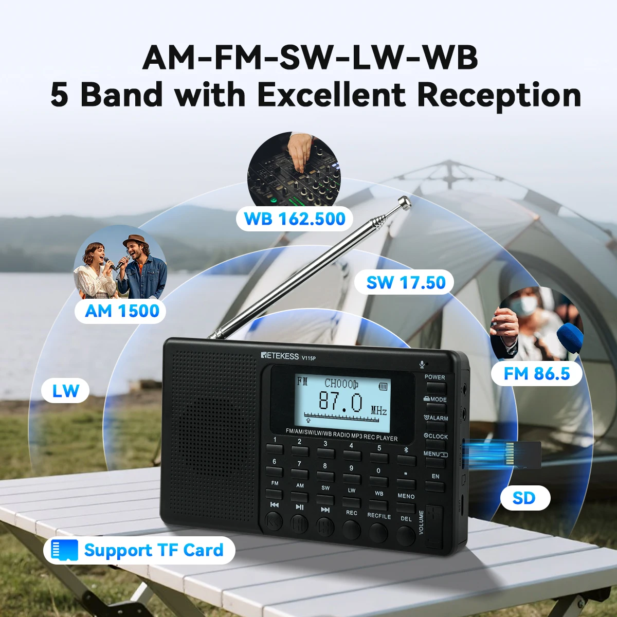 RETEKESS V115 Upgrade Radio Digital Radio Players/Recorder Full Bands Reception Great for Local Broadcasts Recording Interviews