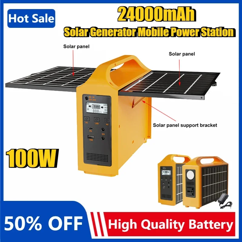 

100W Portable Power Station 110V/220V Solar Power Generator Outdoor Camping With Solar Panel Power Bank 24000mAh LED For Camping