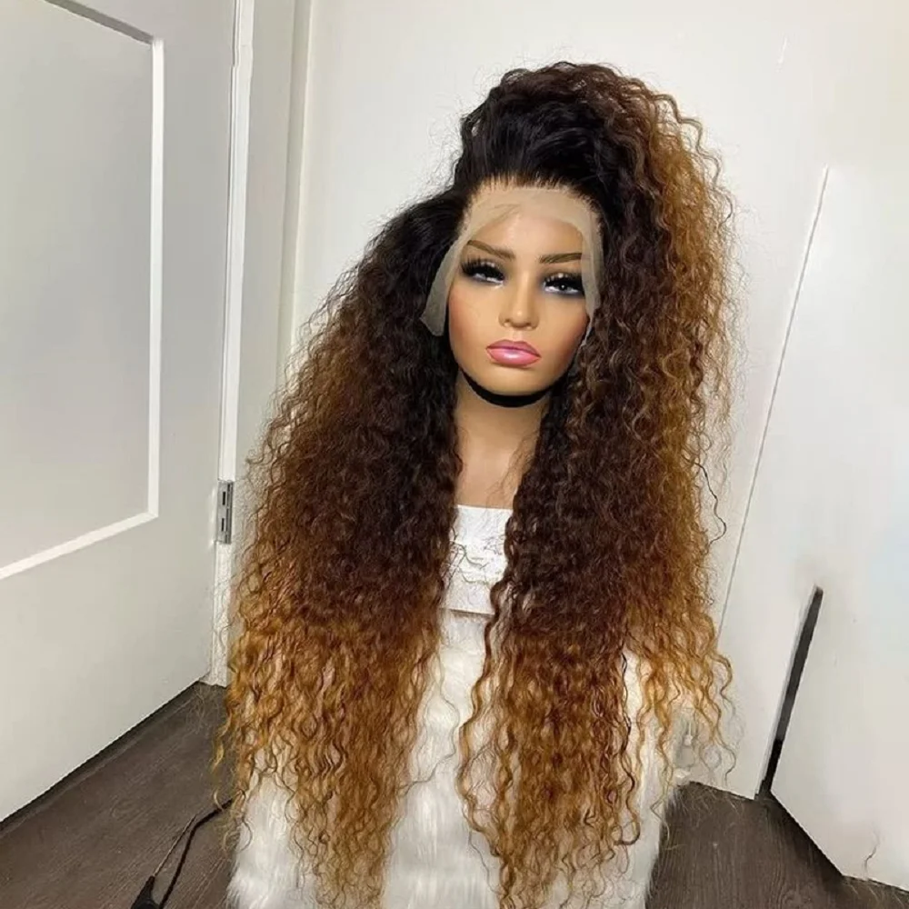 

Soft Kinky Curly Long Ombre Blonde 180Density 26Inch Glueless Deep Lace Front Wig For Women With Baby Hair Preplucked Daily