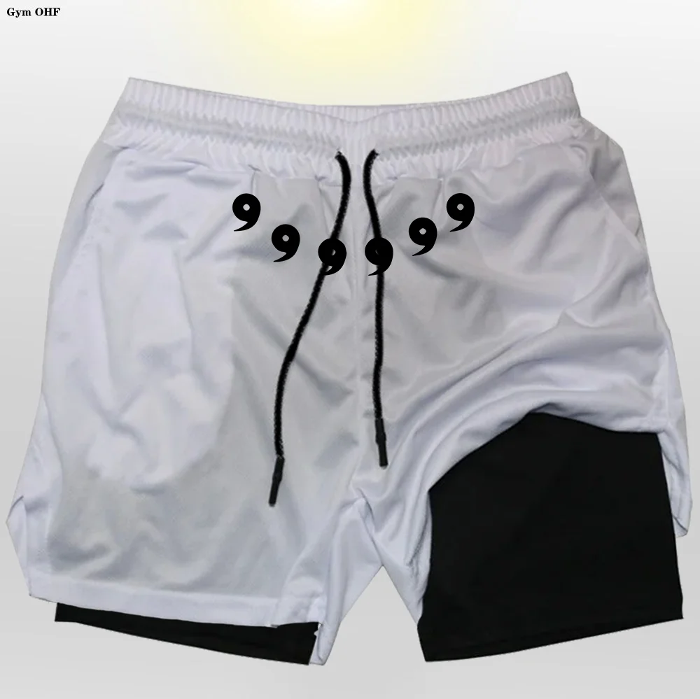 

New Anime 2 in 1 Sport Running Casual Breathable Shorts Men Double-deck Jogging Quick Dry Gym Shorts Fitness Workout Men Shorts